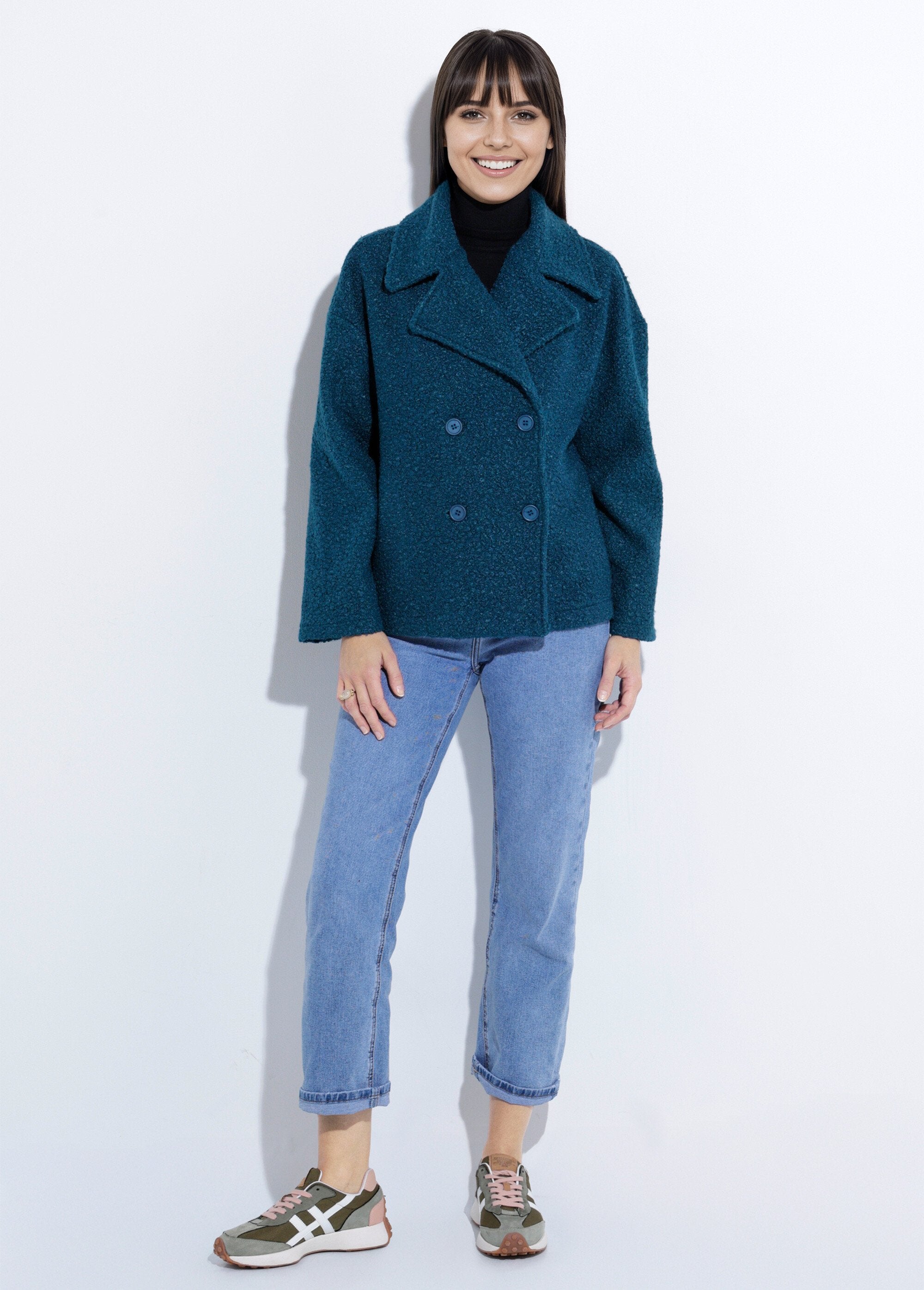 Caban_court_uni_façon_laine_bouclée_Vert_canard_SF1_slim