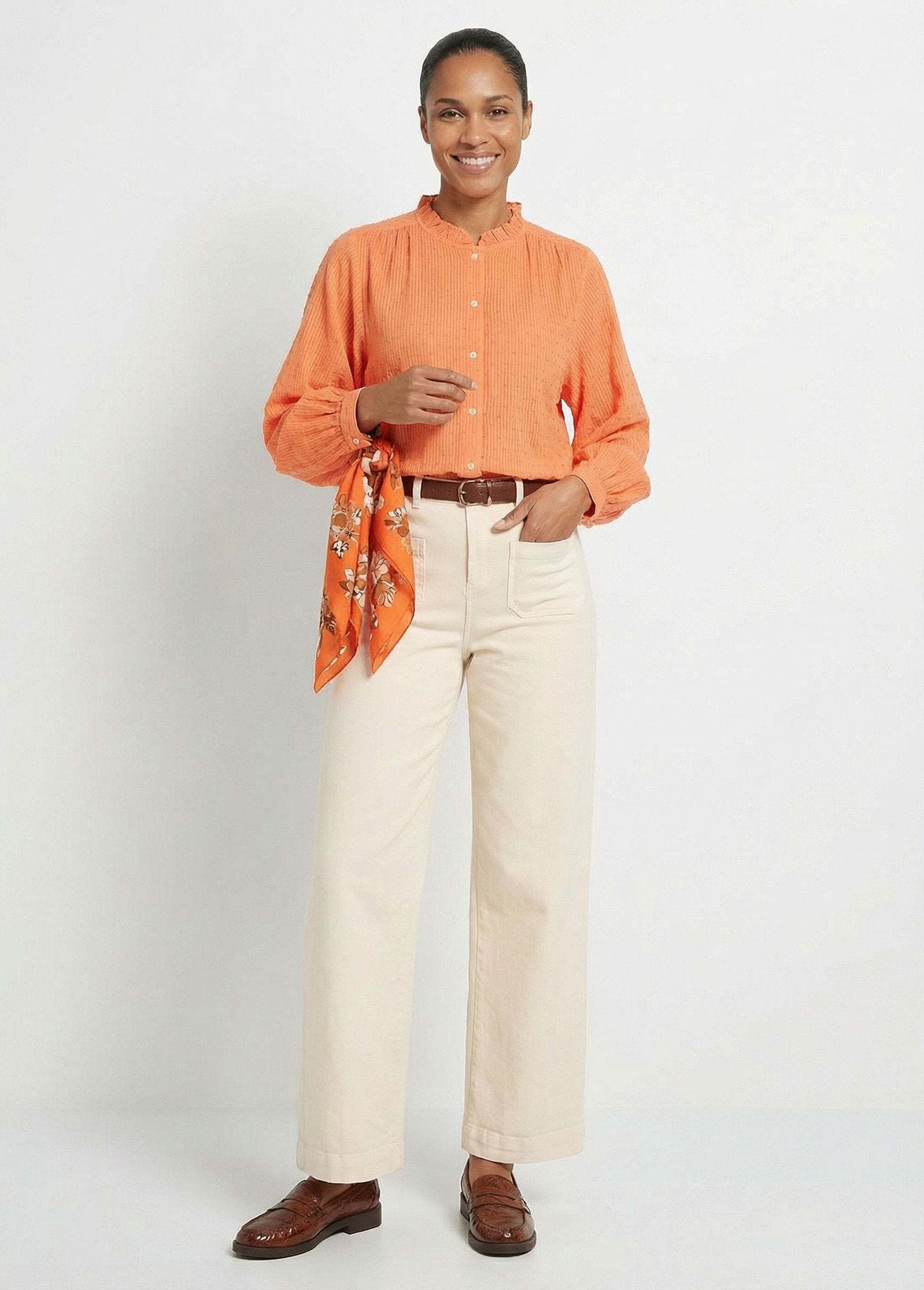 Ruffled_collar_striped_dotted_Swiss_cotton_blouse_Orange__SF1_slim