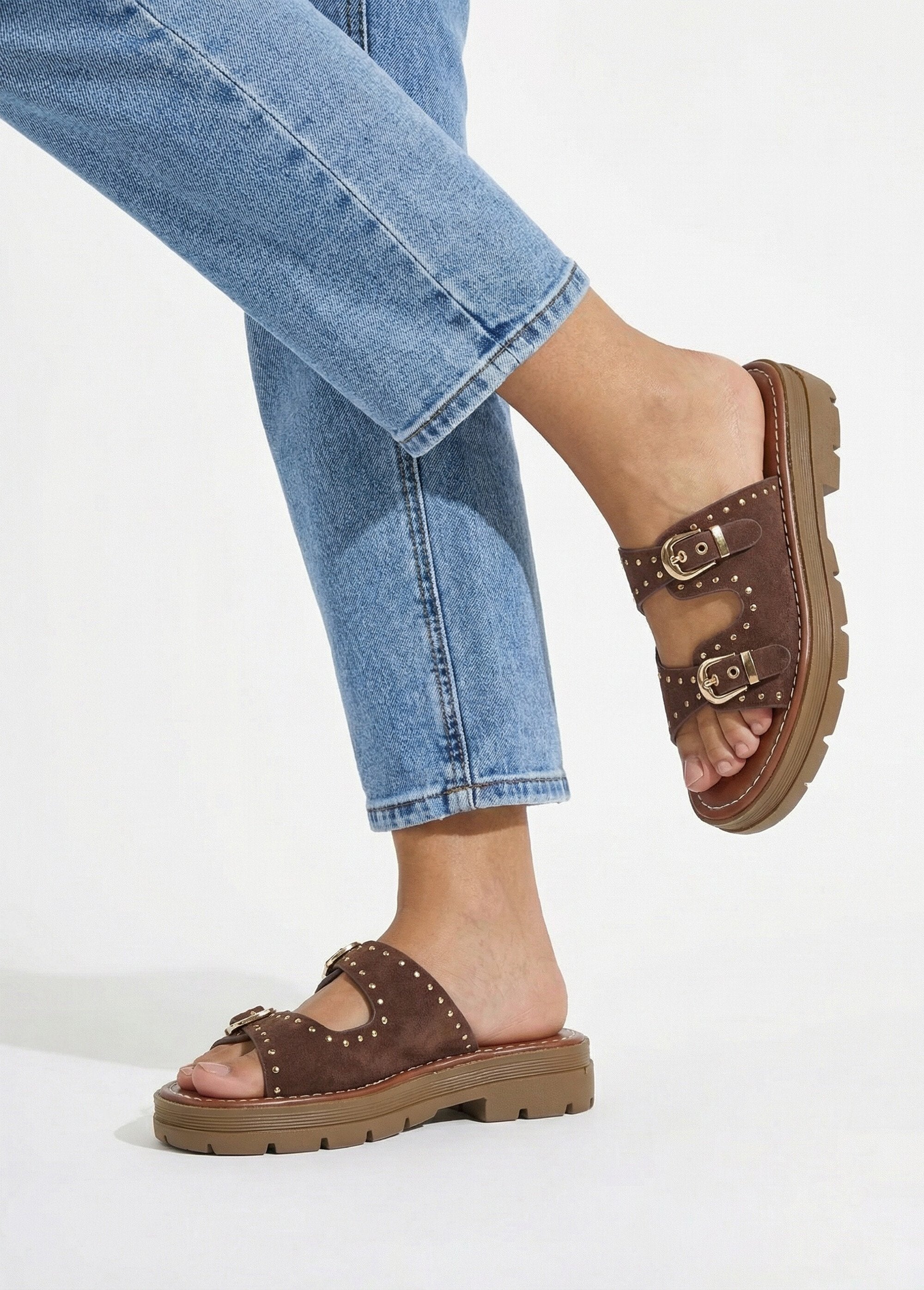 Studded_strap_mules,_notched_sole_Brown_SF1_slim