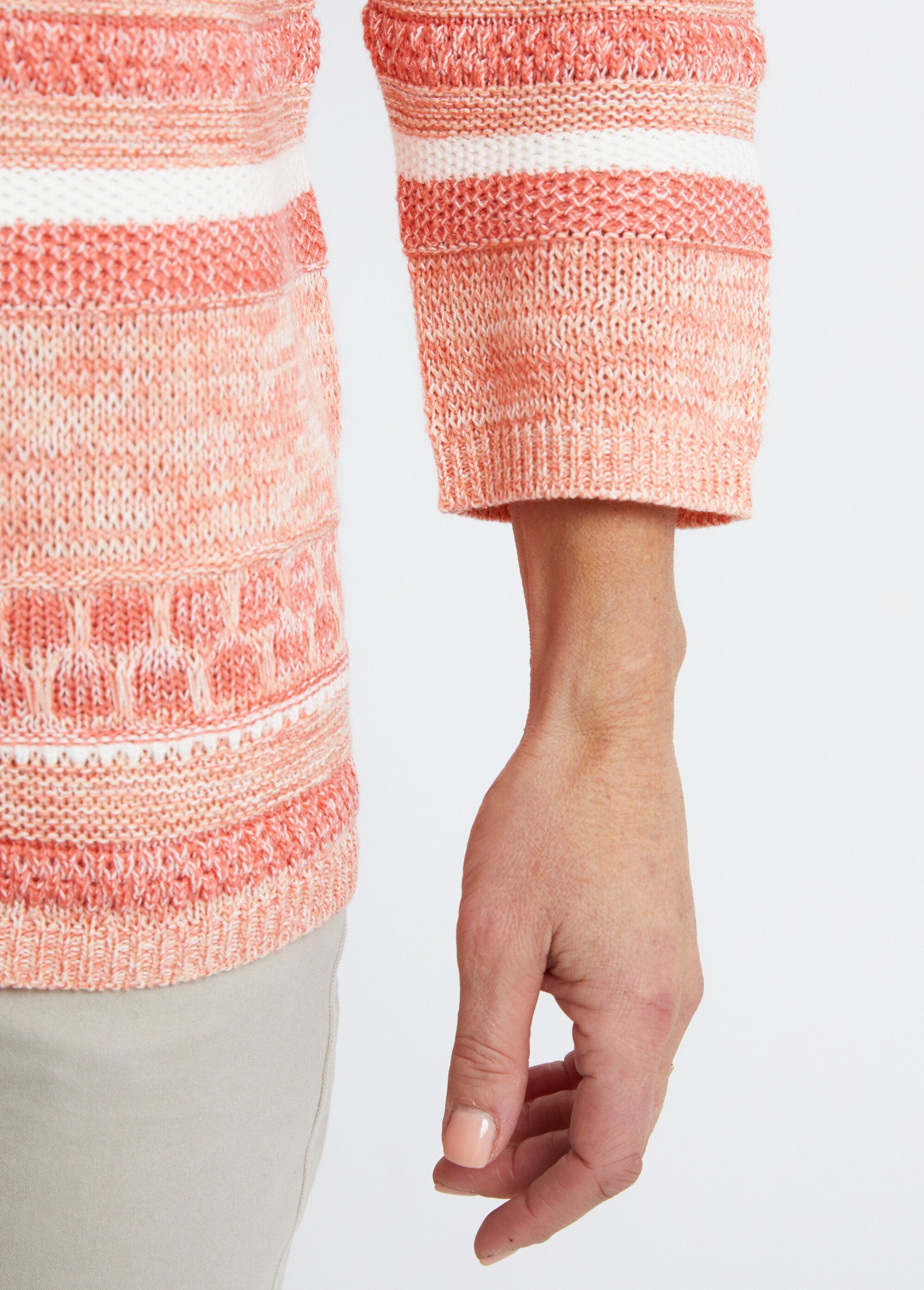 Striped_effect_3/4_sleeve_sweater_Apricot_DE2_slim