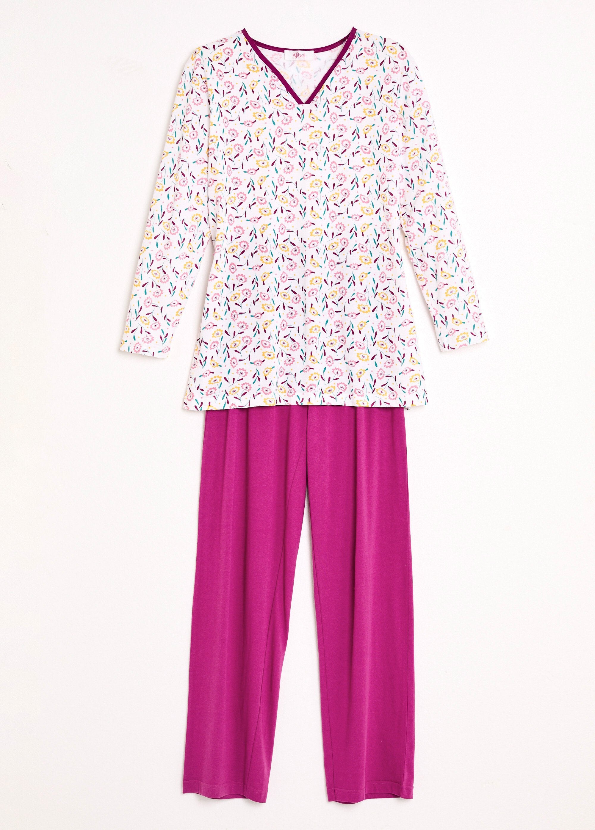 Printed_V-neck_long-sleeved_cotton_pyjamas_Plum_print_AP1_slim