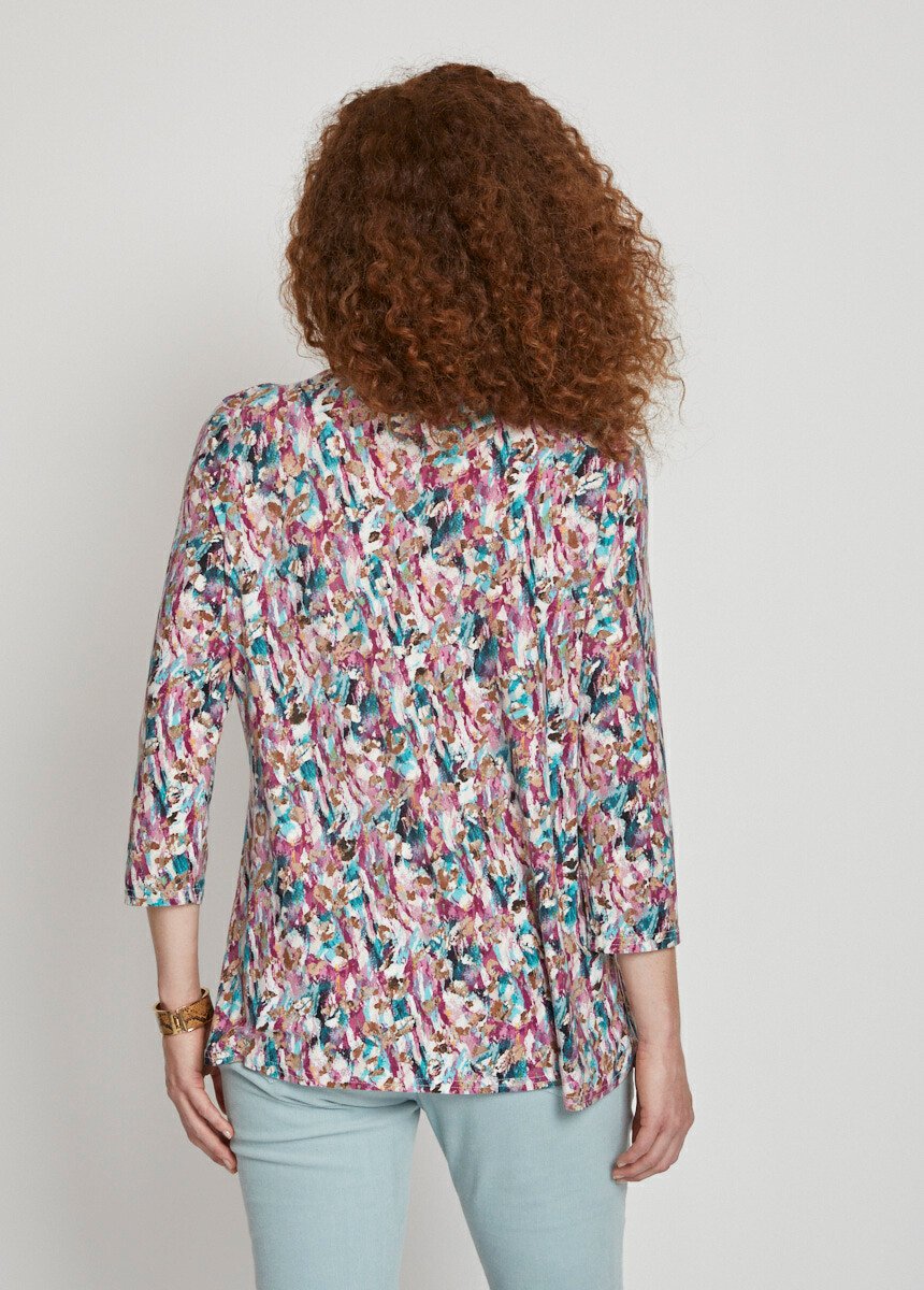 Printed_V-neck_3/4_sleeve_T-shirt_Blackcurrant_and_emerald_DO1_slim