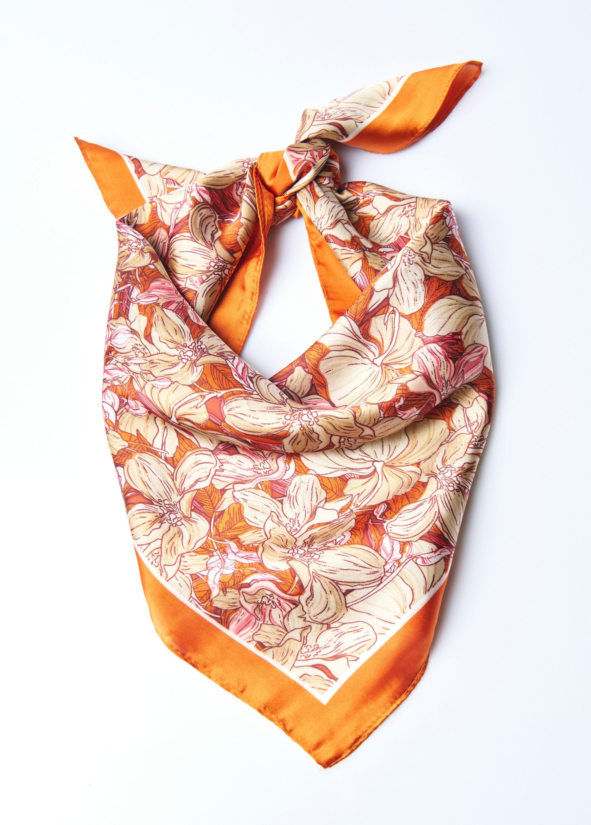 Floral_pattern_scarf_with_satin_look_Orange_prints_FA1_slim