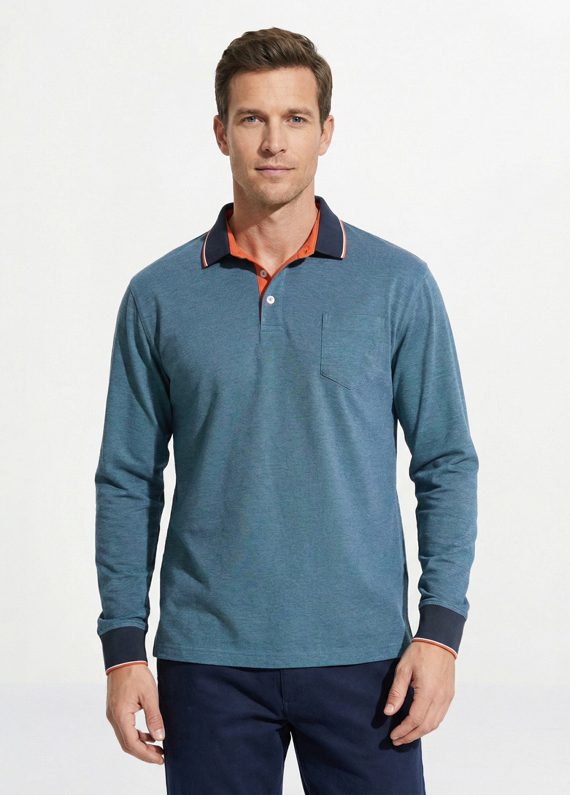 Long-sleeved_cotton_pique_knit_polo_shirt_Blue_FA1_slim