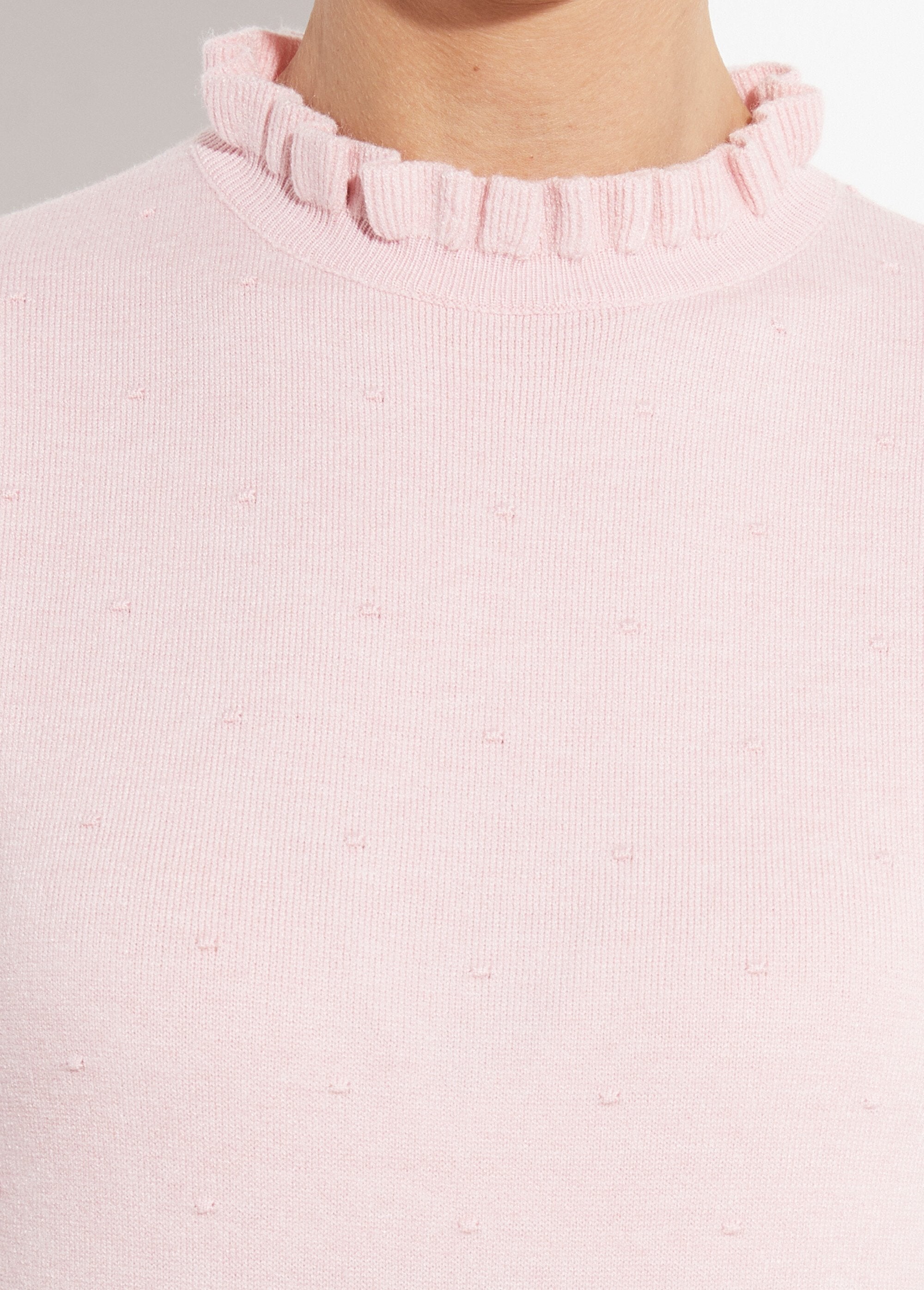 Pull_col_montant_plissé_maille_plumetis_Rose_DE2_slim