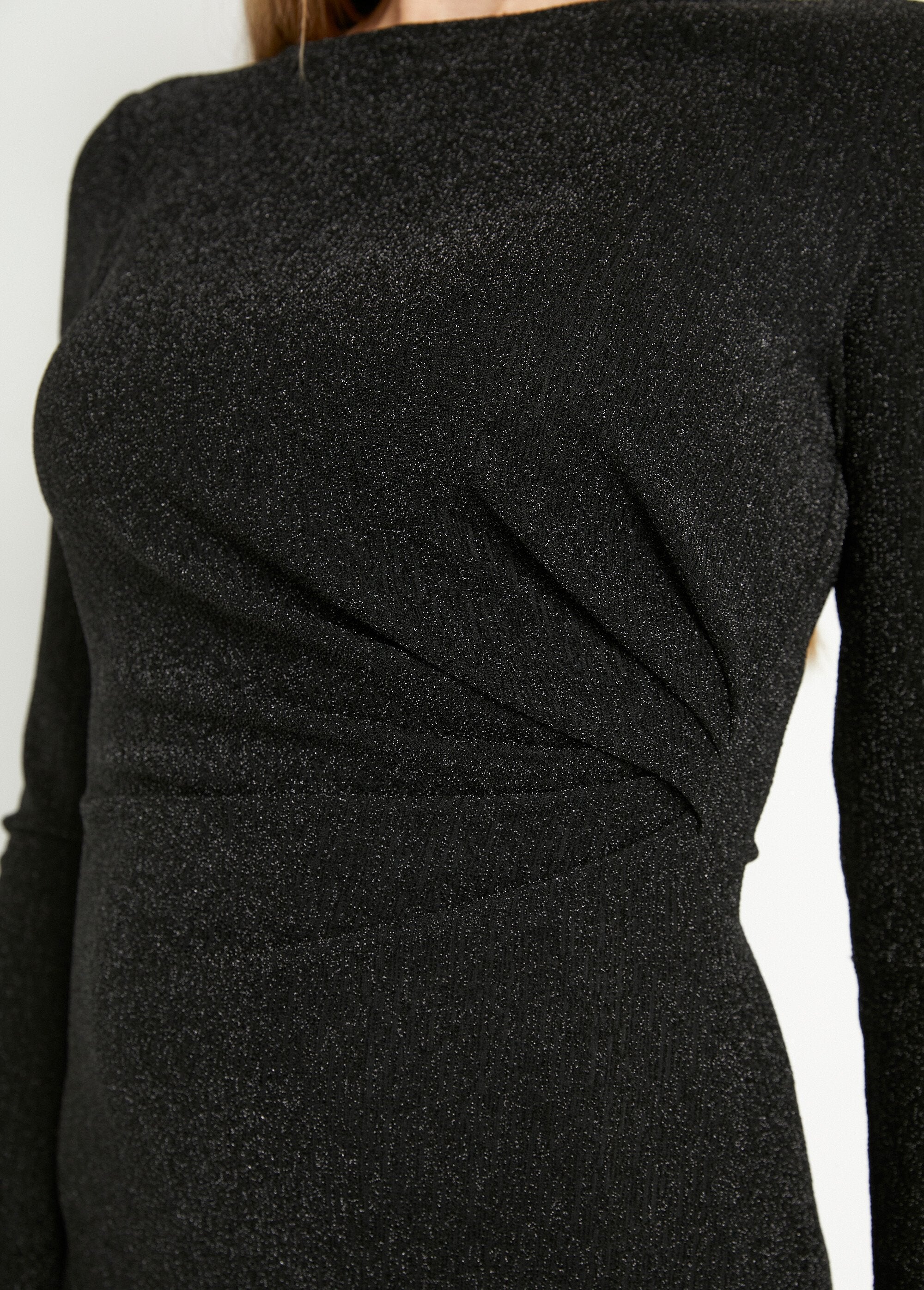 Robe_ajustée_maille_lamé_drapé_taille_Noir_DE1_slim