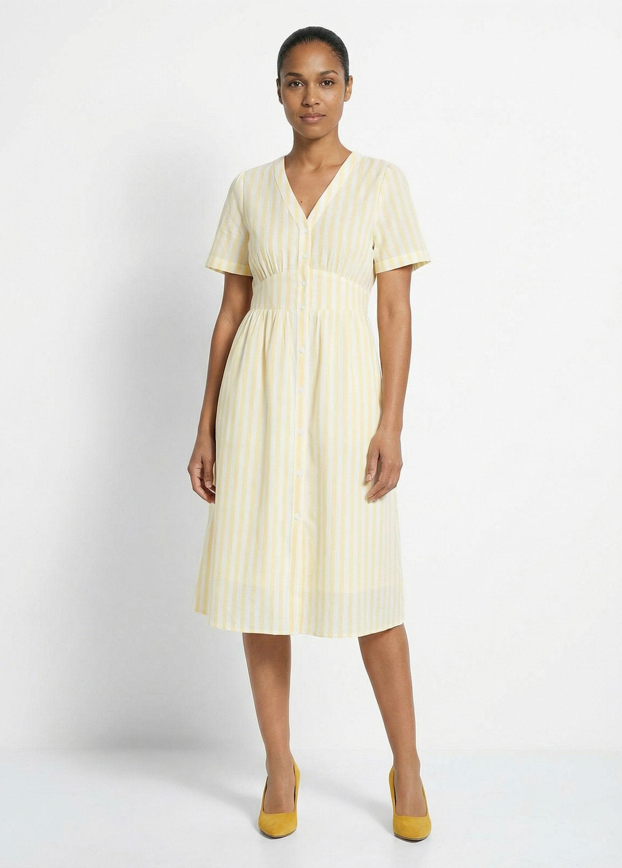 High-waisted_striped_pure_cotton_dress_Striped_yellow_FA1_slim