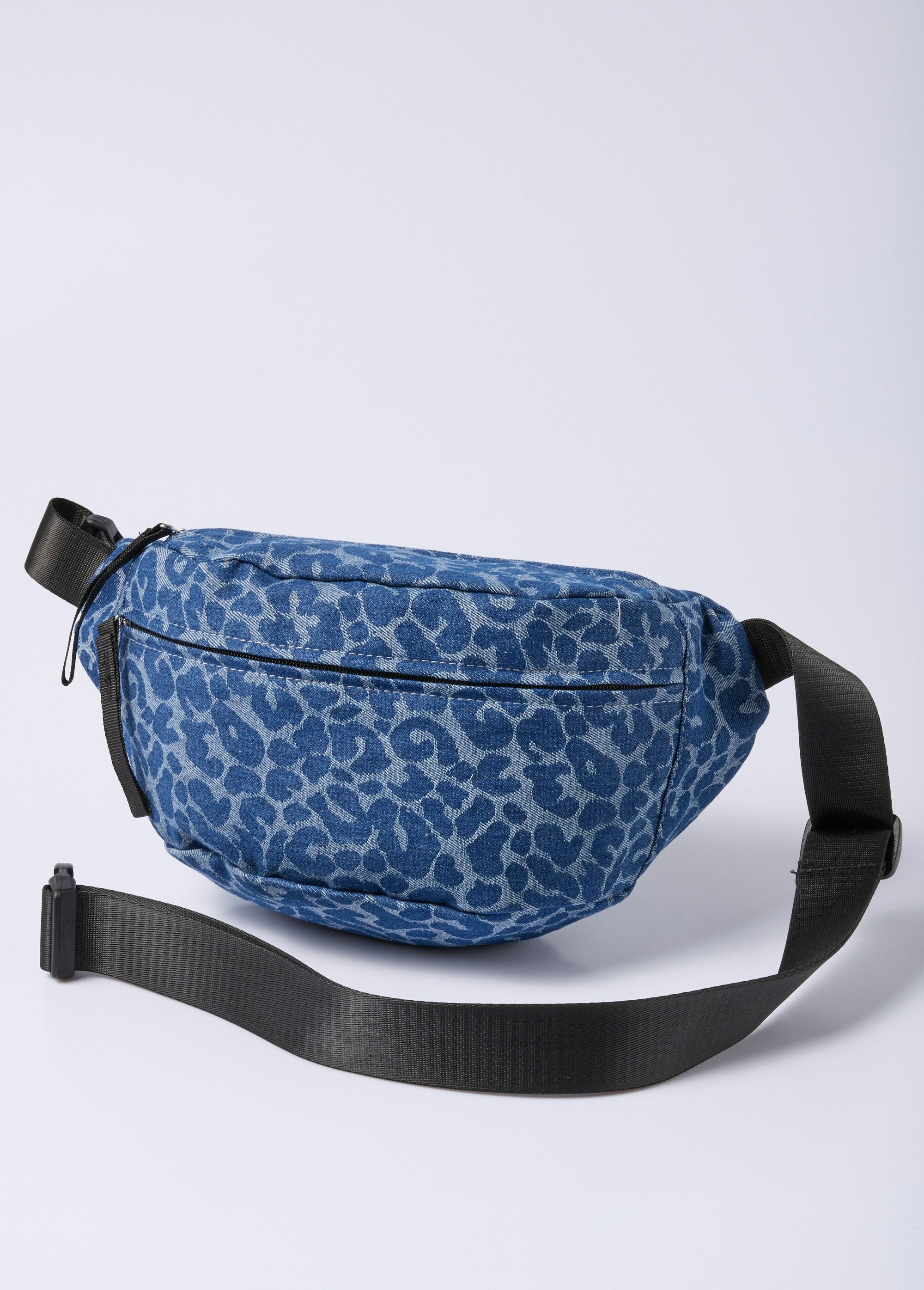 Leopard_print_denim_canvas_fanny_pack_Blue_jeans_FA2_slim