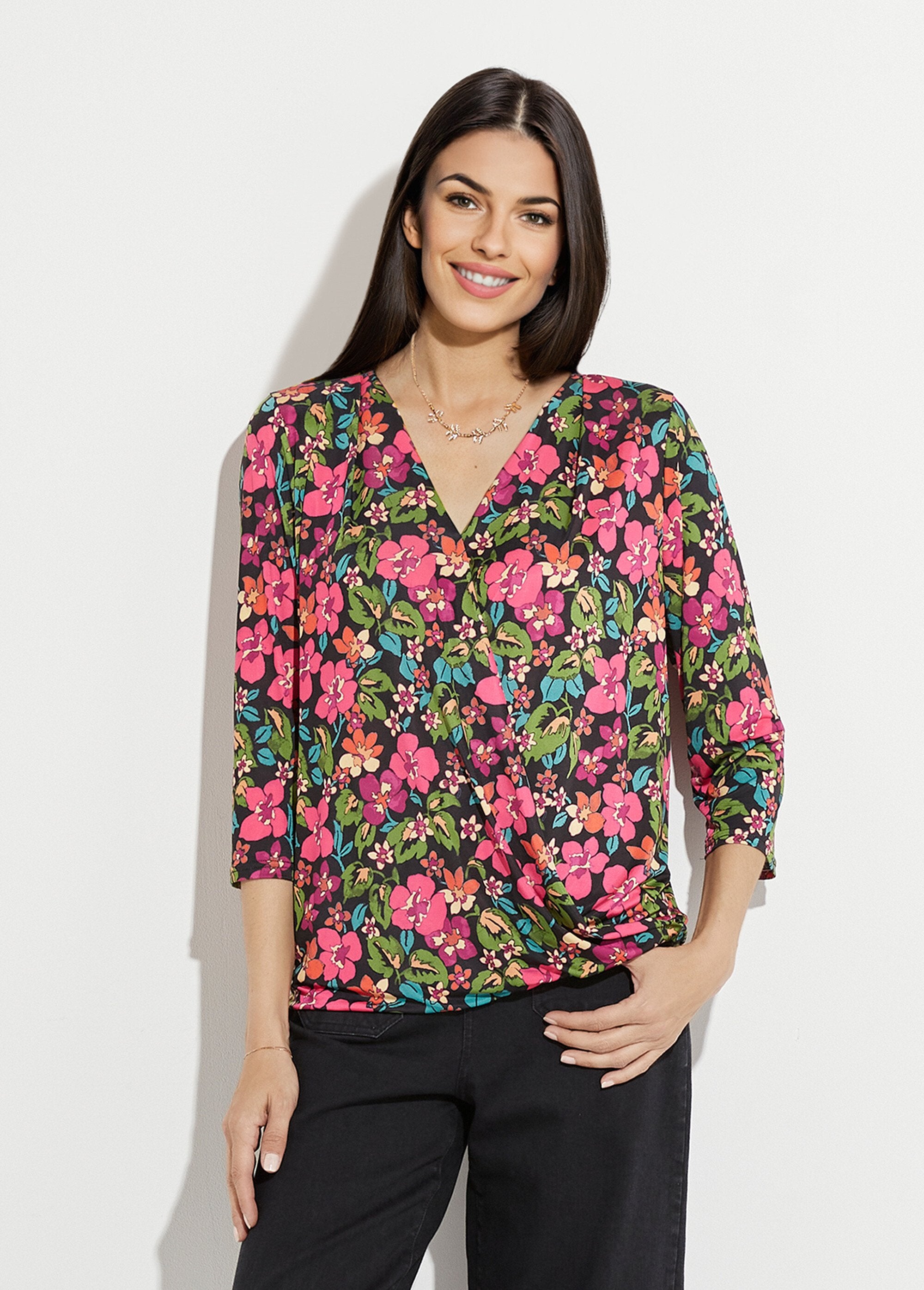 Floral_wrap-around_blouse_T-shirt_Black_and_fuchsia_FA1_slim