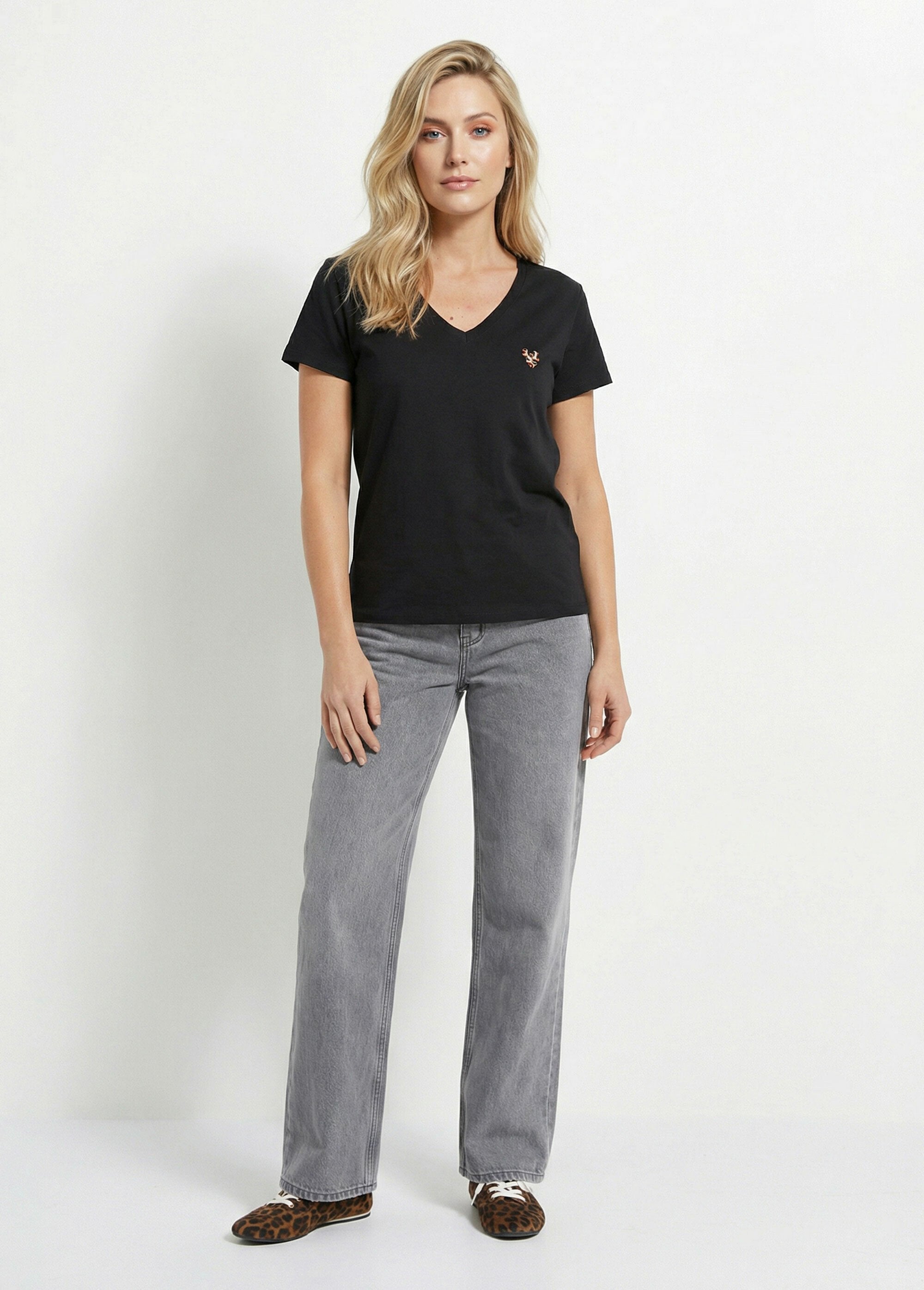 T-shirt_col_V_broderie_léopard_fluo_Noir_SF1_slim