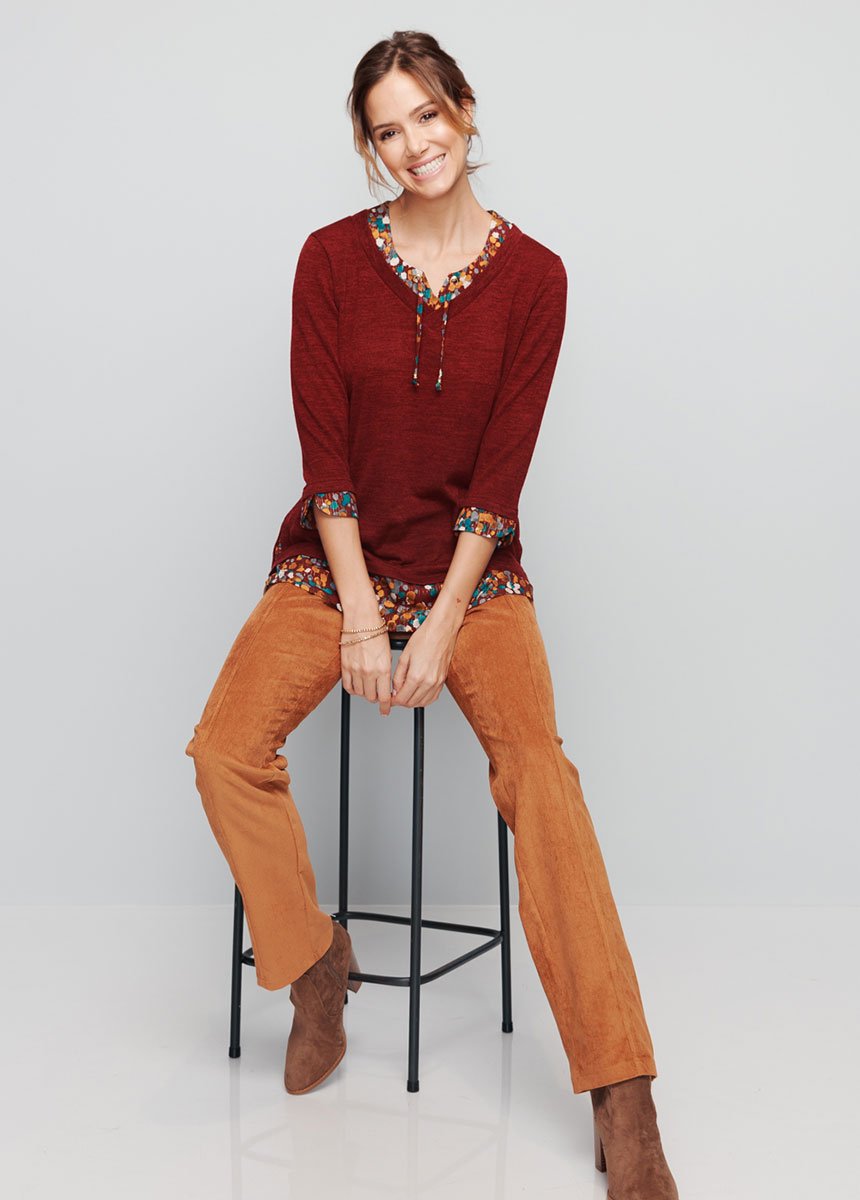 Fancy_2-in-1_3/4-sleeve_tunic_Bordeaux_SF1_slim