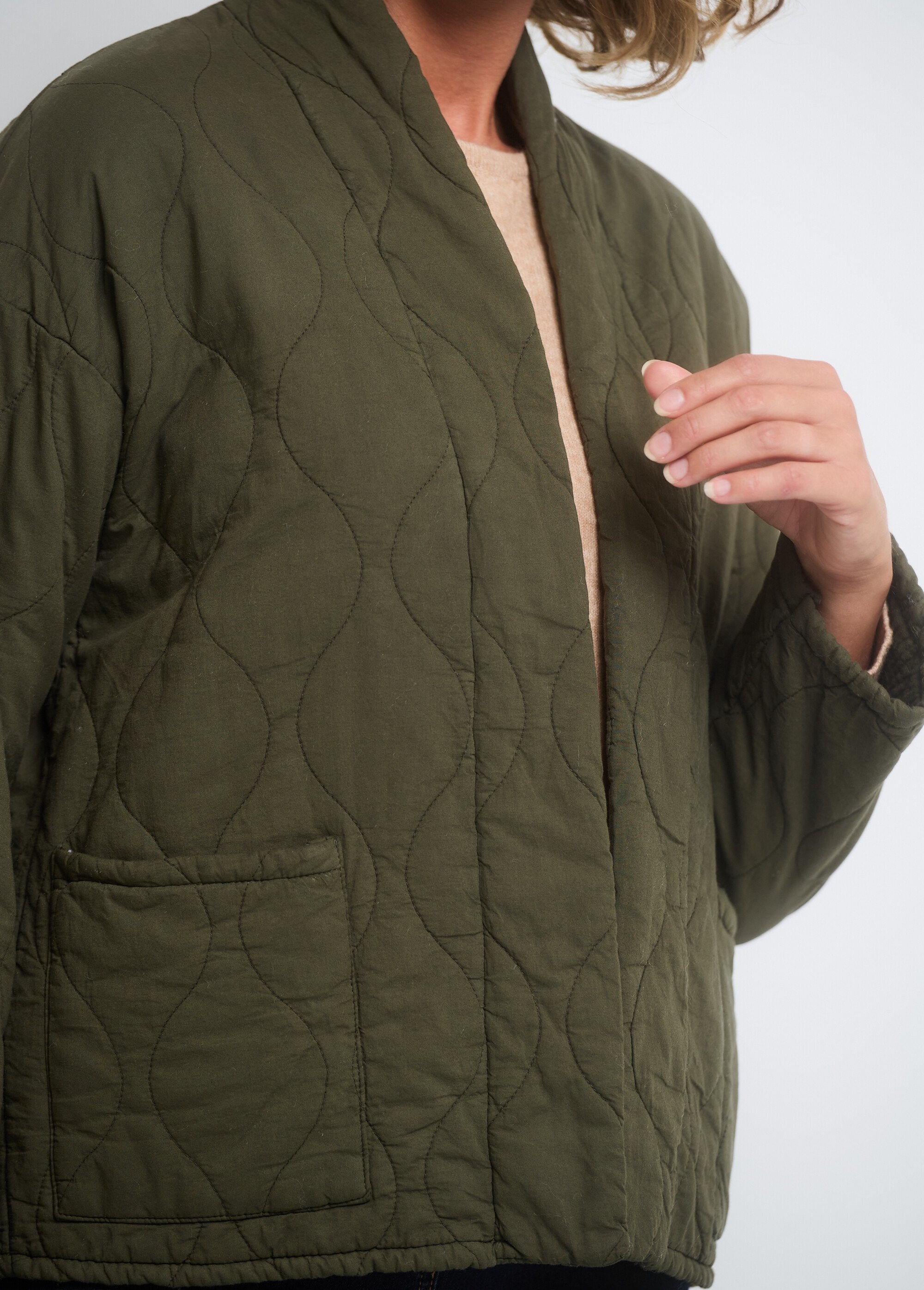 Quilted_shawl_collar_jacket_Khaki_DE3_slim